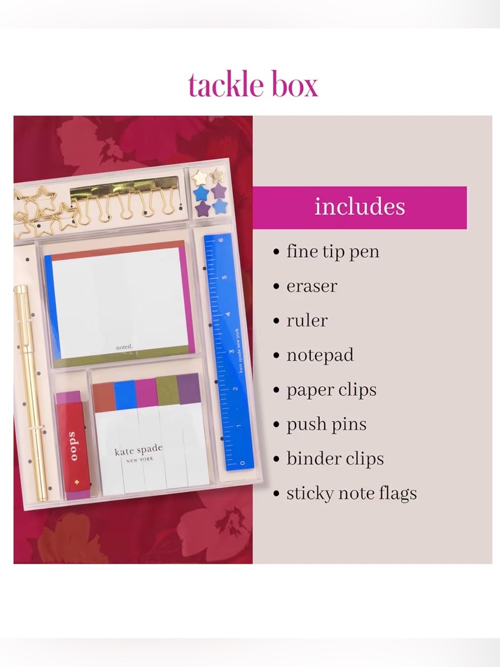 Kate Spade Stationery Tackle Box, Office Supplies Set and Organizer, Noted Stars